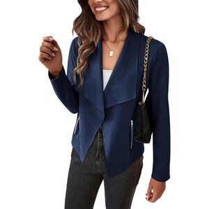 Women's Navy PRETTYGARDEN Faux Suede Jackets Fall Clothes Long Sleeve